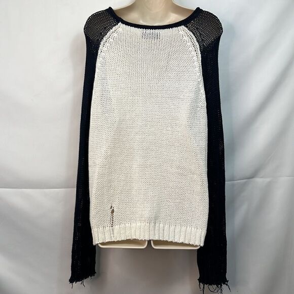 Anthropologie Wooden Ships Red White and blue distressed Sweater size medium EUC - Picture 8 of 13
